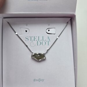 Stella & Dot Silver Necklace with Green Stone